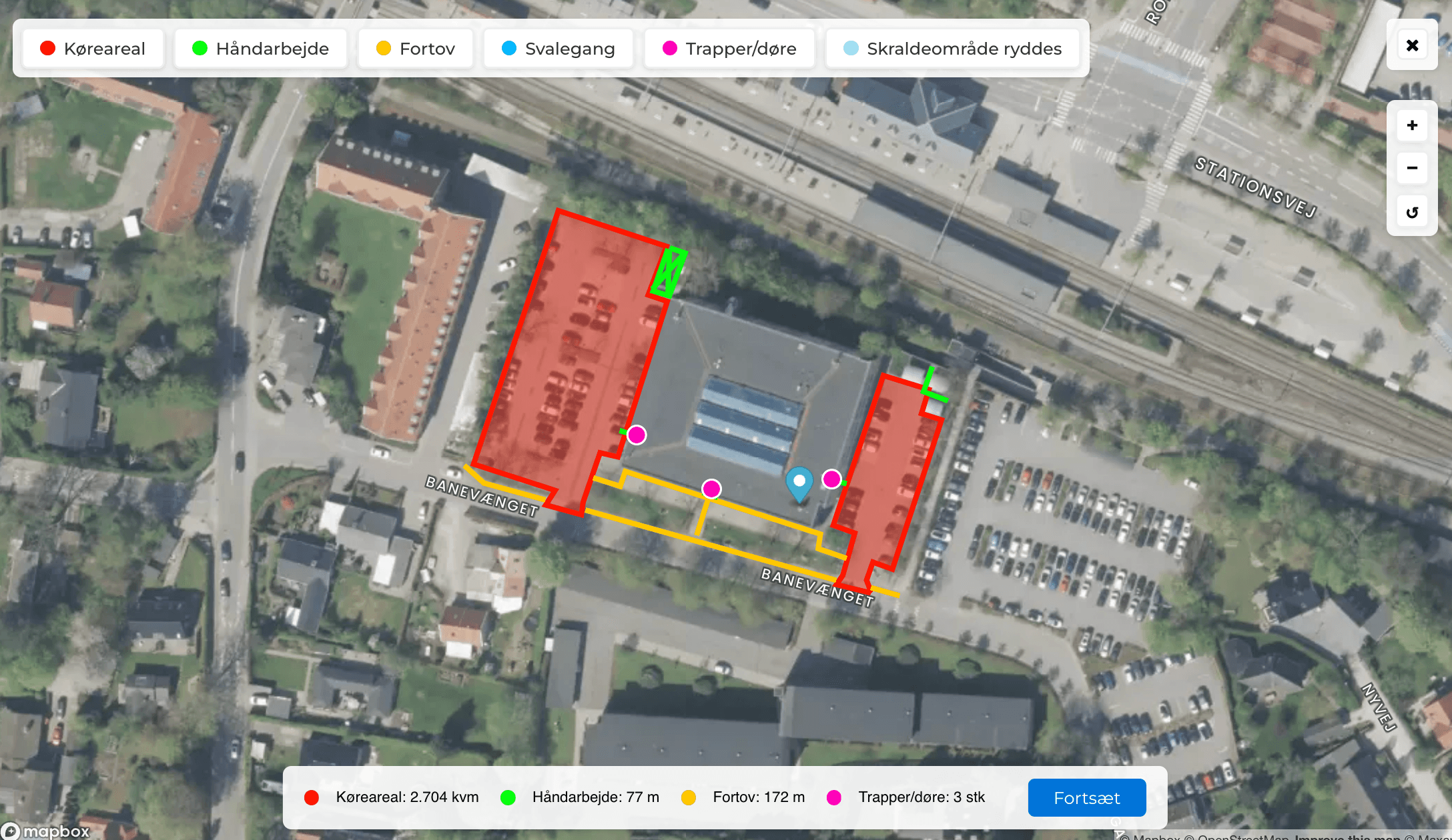 Service areas drawn on a satellite map in SnowManager